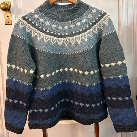 Lands End wool fair isle mock turtleneck sweater medium - Picture 1 of 9